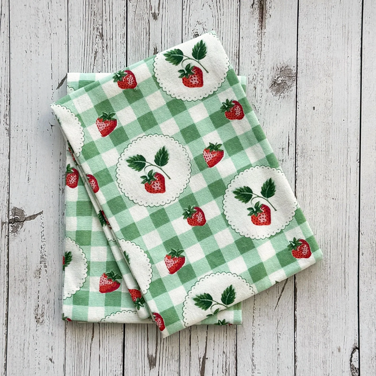 Strawberry Gingham Printed Kitchen Towel S/2